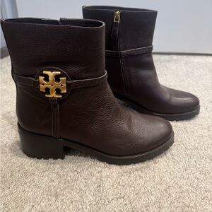 Tory Burch Dark Brown Boots with Gold Accent
